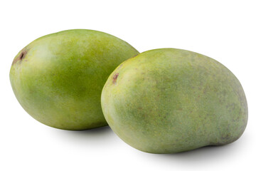 Beautiful delicious green mango isolated on white table background.