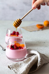 Panna cotta with fruits and honey 