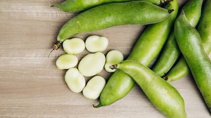 broad beans on a wooden base, these are crops from the boyacense region of colombia.