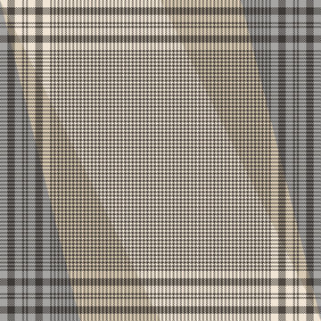 Scarf Background Vector In Beige, Grey, Brown With Dog Tooth Check Plaid Pattern. Square Spring Autumn Neutral Design For Silk Scarf, Bandana, Shawl, Hijab, Other Modern Fashion Textile Print.