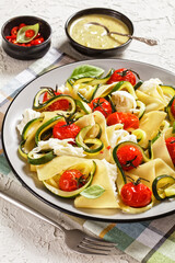 open lasagne with veggies and mozzarella, top view