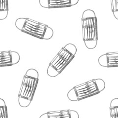 Seamless pattern with black and white medical face mask