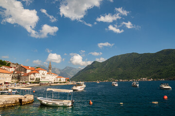 Fototapeta na wymiar Boka-Kotor Bay, Perast city, Montenegro. Adriatic. A beautiful old town surrounded by mountains and the sea.