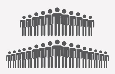 Modern crowd icon, group of people silhouettes standing in rows