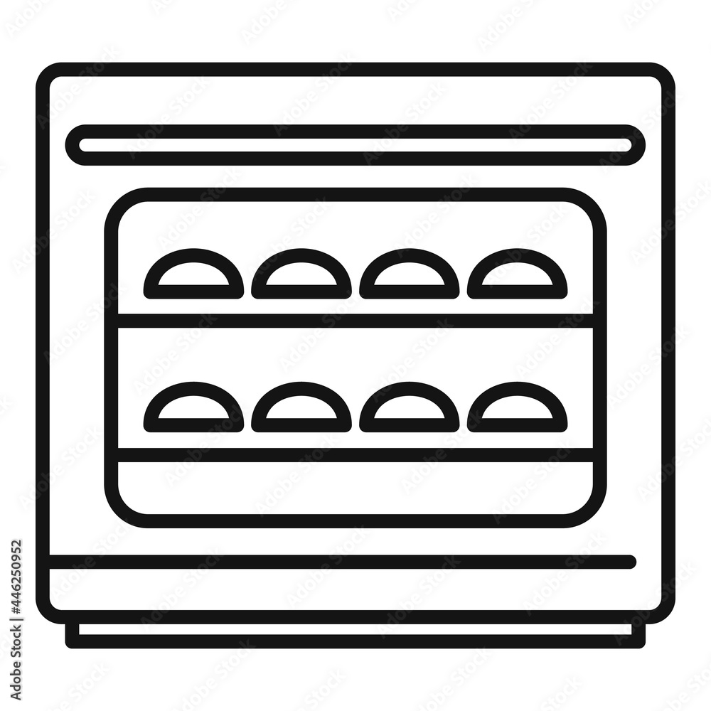 Sticker Baking convection oven icon outline vector. Cooking electric stove