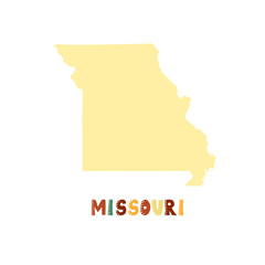 Missouri map isolated. USA collection. Map of Missouri - yellow silhouette. Doodling style lettering on white