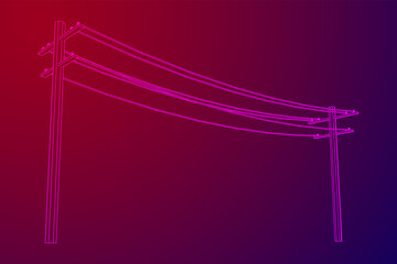 Power transmission high voltage pylon. Wireframe low poly mesh vector illustration.