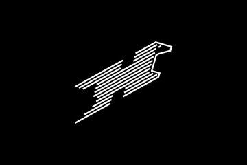 Fototapeta premium Vector logo element with illustration of a horse jumping fast or flying forming the initials 