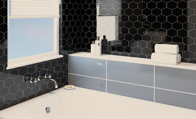 Scandinavian bathroom, classic  vintage interior design. 3D rendering.