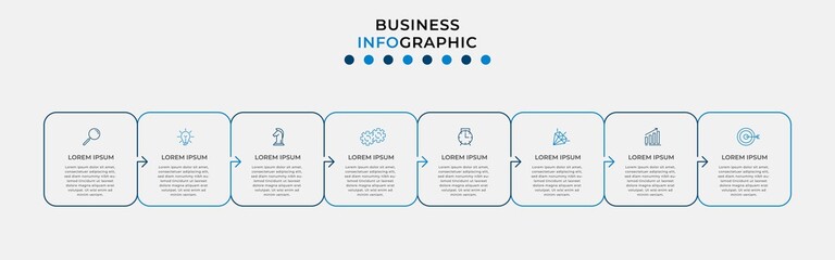 Vector Infographic design illustration business template with icons and 8 options or steps. Can be used for process diagram, presentations, workflow layout, banner, flow chart, info graph