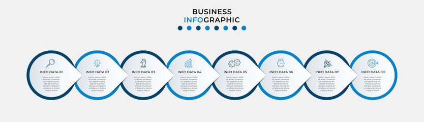 Vector Infographic design illustration business template with icons and 8 options or steps. Can be used for process diagram, presentations, workflow layout, banner, flow chart, info graph