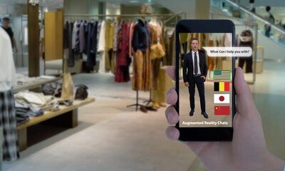 Smart retail futuristic technology concept. Retailer use augmented mixed virtual reality tech with...