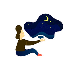 character of a woman and night illustration