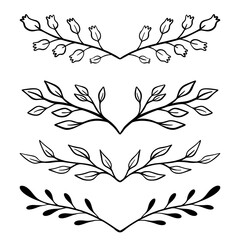 Obraz premium Set of hand drawn floral branches. Floral text dividers. Design element for greeting card, t shirt, poster. Vector illustration