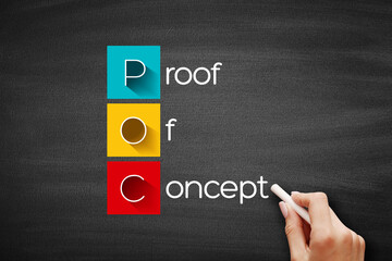 POC - Proof of Concept acronym, business concept background on blackboard