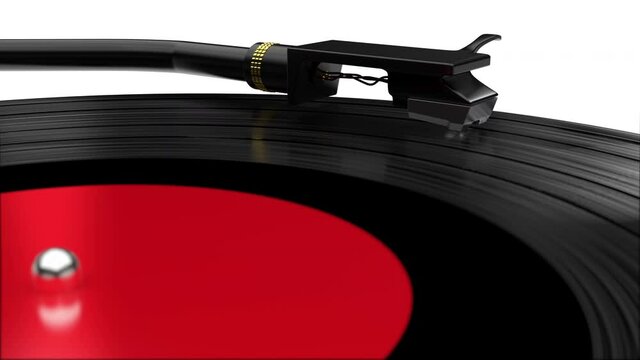 Old fashioned music plays on the vinyl record on the white background