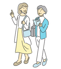 旅行をするシニア女性たちのベクターイラスト素材／夫婦／旅行