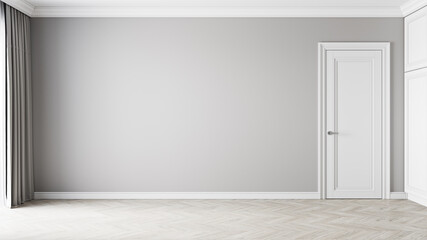 Classic gray interior with blank wall and door. 3d render illustration mockup. © YKvisual