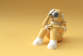 3d Render Spaceman Astronaut Headache, Disappointment, Tired Caucasian or Shame Gesture's 3d illustration Design.