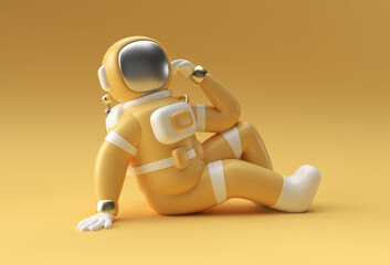 3d Render Spaceman Astronaut think, Disappointment, Tired Caucasian Gesture's 3d illustration Design.