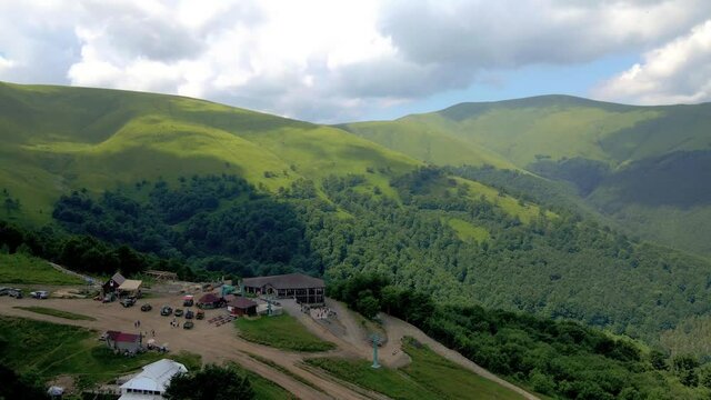 Ukrainian mountains Carpathians in summer. Aerial photography.