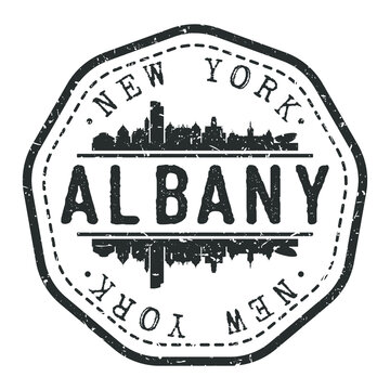 Albany, NY, USA Stamp Skyline Postmark. Silhouette Postal Passport. City Round Vector Icon. Vintage Postage Design.