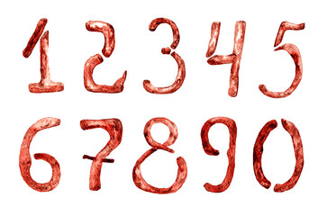 Watercolor set of brown wooden textured numbers