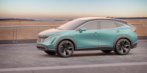 3D rendering of a brand-less generic SUV concept car