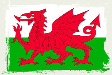 Flag of Wales, banner with grunge brush