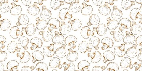 fresh tasty brown champignon mushroom food ingredient repeat seamless pattern doodle cartoon style wallpaper vector illustration