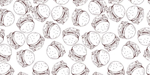 tasty burger fast food repeat seamless pattern doodle cartoon style vector illustration wallpaper