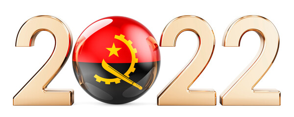 2022 with Angolan flag, 3D rendering