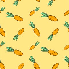 fresh vegetable carrot orange repeat seamless pattern doodle cartoon style wallpaper Vector illustration 