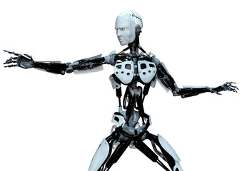 3D Rendering Male Robot on White