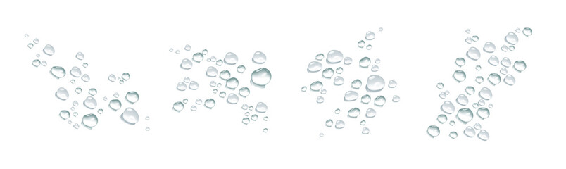 set of transparent, realistic water drops in black, white. 3d, monochrome water droplets isolated on white background. elements of print, design for your ideas. vector illustration
