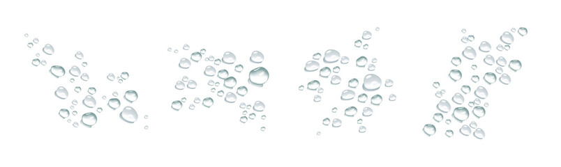 set of transparent, realistic water drops in black, white. 3d, monochrome water droplets isolated on white background. elements of print, design for your ideas. vector illustration