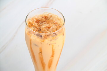 Freshly made iced flavored coffee drink