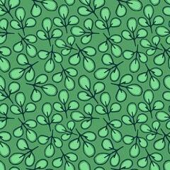 fresh green little cute nature foliage leaves repeat seamless pattern doodle cartoon style wallpaper vector illustration