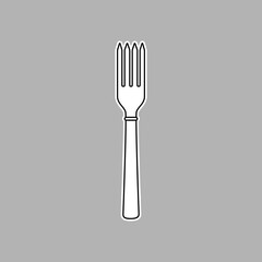 Dinner fork black and white sticker. Vector illustration. Isolated silhouette on blank background.