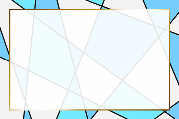 ステンドグラスの背景　長方形　ブルー　ゴールド枠