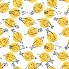 fresh orange carrot agriculture food repeat seamless pattern doodle cartoon style wallpaper vector illustration