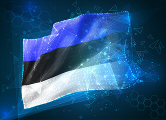 Estonia,  vector flag, virtual abstract 3D object from triangular polygons on a blue background
