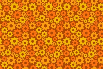 orange wheel cog industry system repeat seamless pattern doodle cartoon style wallpaper vector illustration