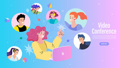 Online work from home meeting. Vector Illustrations flat design concept video conference. EPS10.