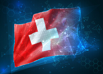 Switzerland, vector flag, virtual abstract 3D object from triangular polygons on a blue background