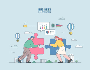 Business Marketing illustration. men and women engaged in business
