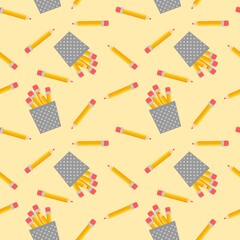 education yellow pencil repeat seamless pattern doodle cartoon style wallpaper vector illustration