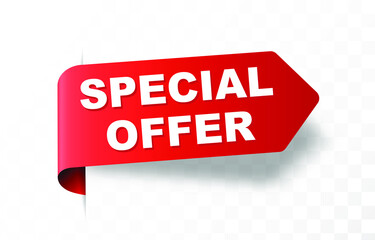 Special offer vector ribbon design template. Banner sale tag. Market special offer discount label.