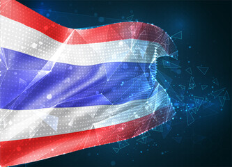 thailand,  vector flag, virtual abstract 3D object from triangular polygons on a blue background