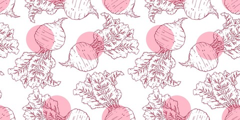 Fototapeta na wymiar sweet tasty purple red beet root repeat seamless pattern doodle cartoon style wallpaper vector illustration